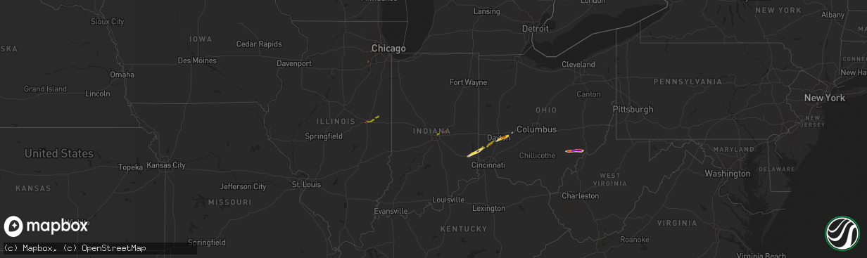 Hail map in Indiana on February 27, 2023