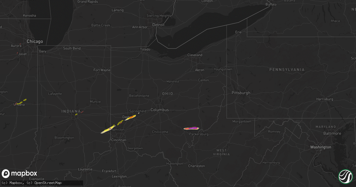 Hail map in Ohio on February 27, 2023