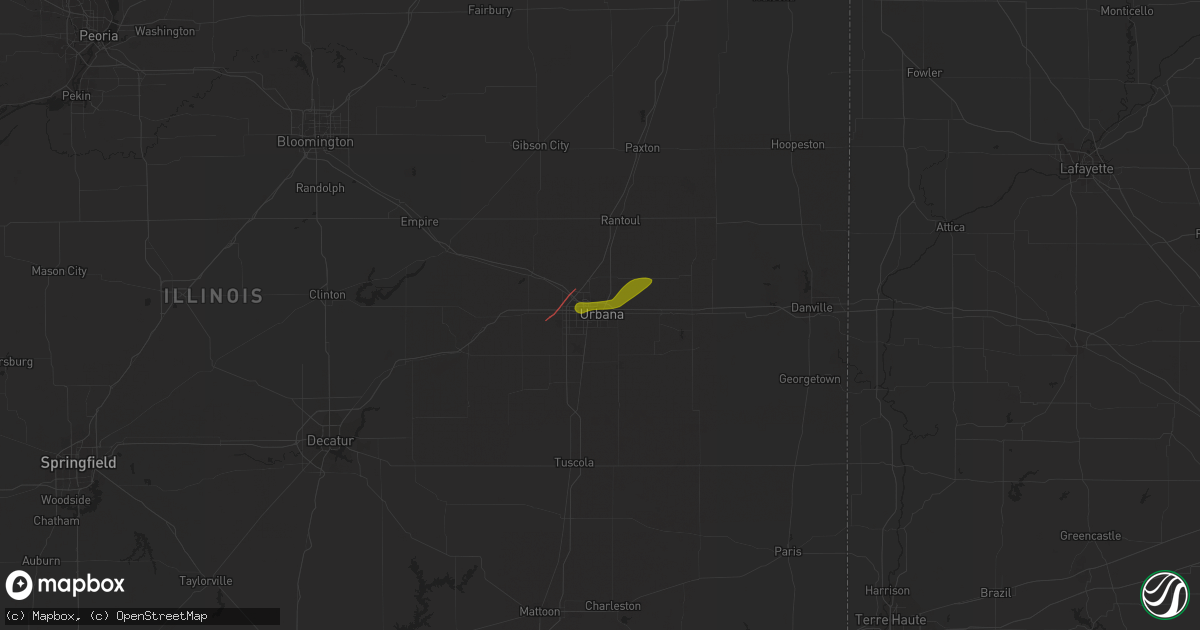 Hail map in Urbana, IL on February 27, 2023