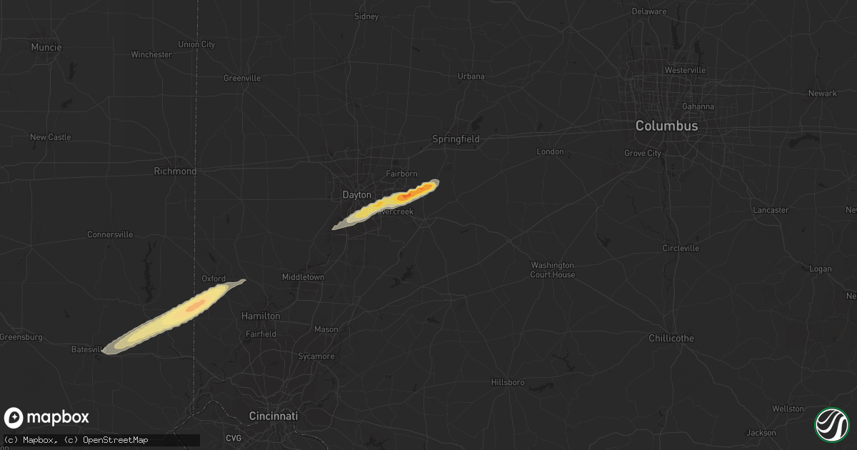 Hail map in Xenia, OH on February 27, 2023