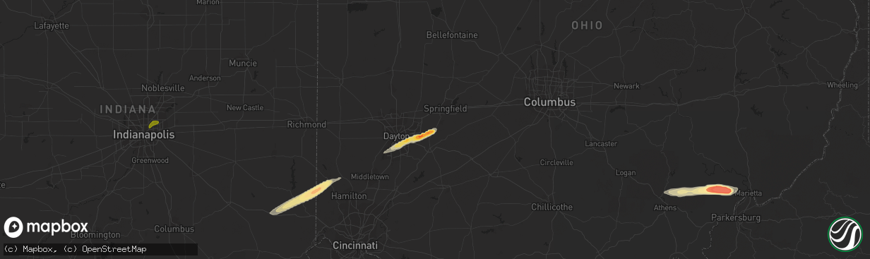 Hail map in Yellow Springs, OH on February 27, 2023