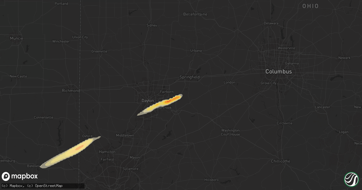 Hail map in Yellow Springs, OH on February 27, 2023