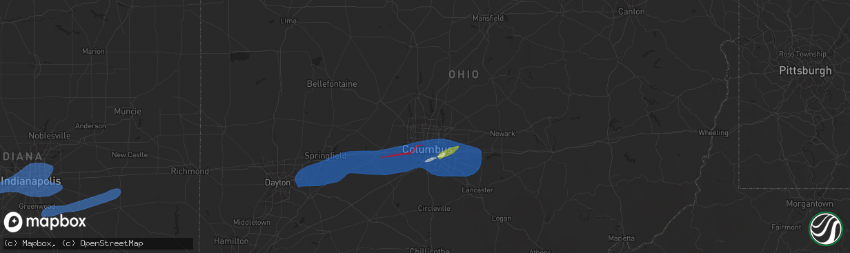 Hail map in Columbus, OH on February 27, 2024