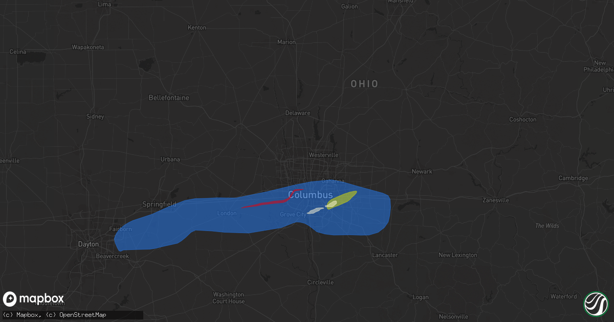 Hail map in Columbus, OH on February 27, 2024