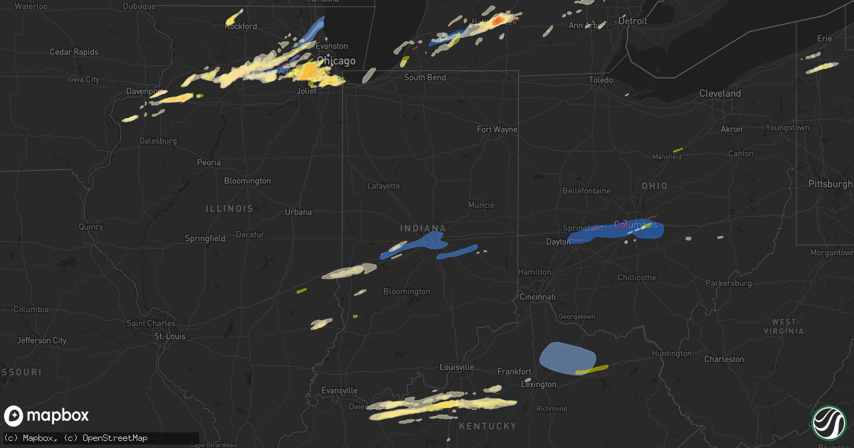 Hail map in Indiana on February 27, 2024