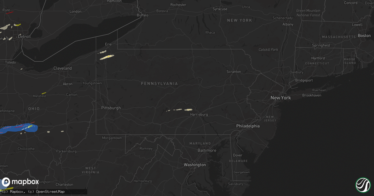 Hail map in Pennsylvania on February 27, 2024