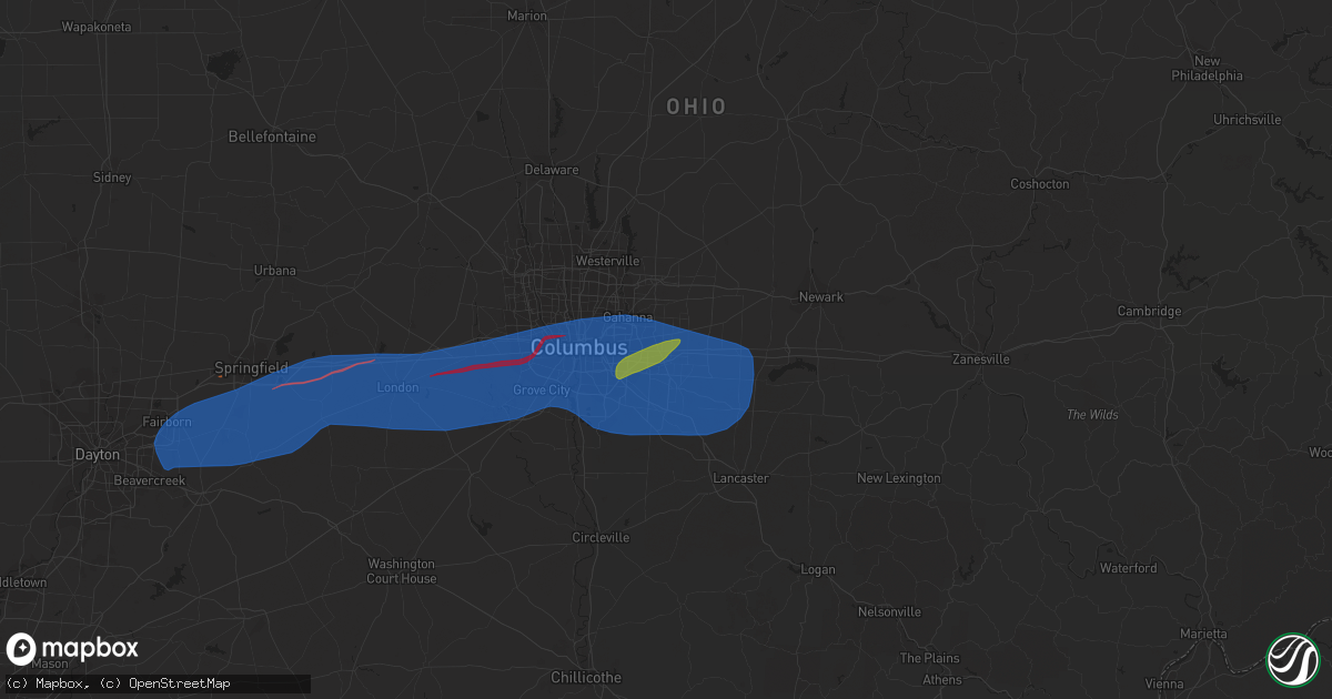 Hail map in Reynoldsburg, OH on February 27, 2024