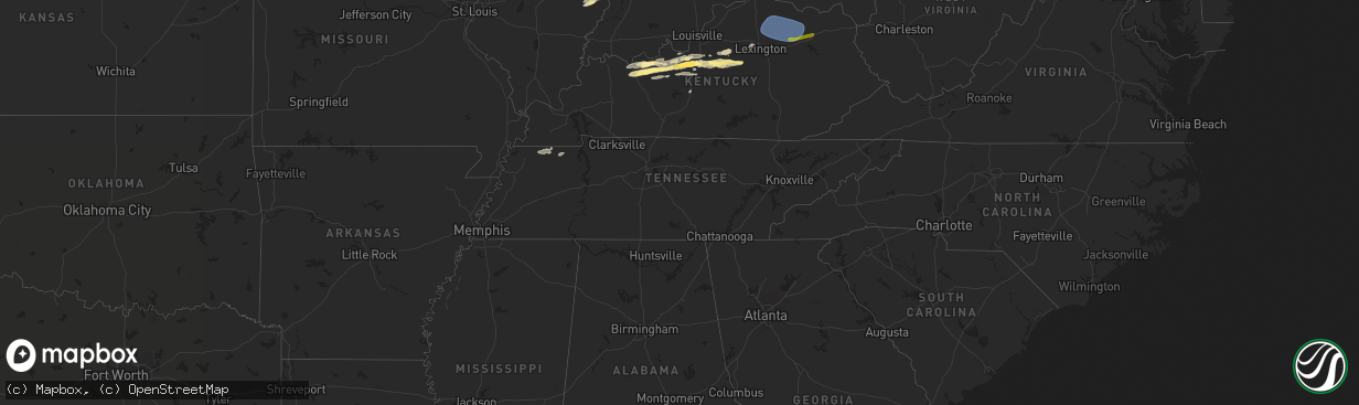 Hail map in Tennessee on February 27, 2024