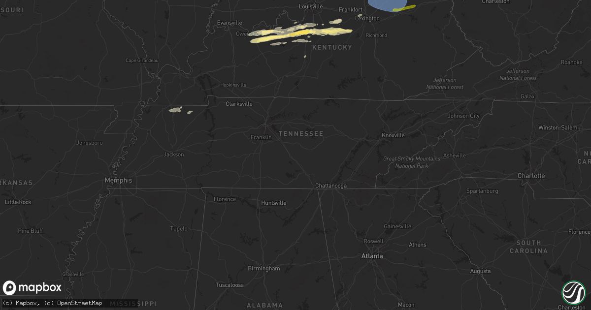 Hail map in Tennessee on February 27, 2024