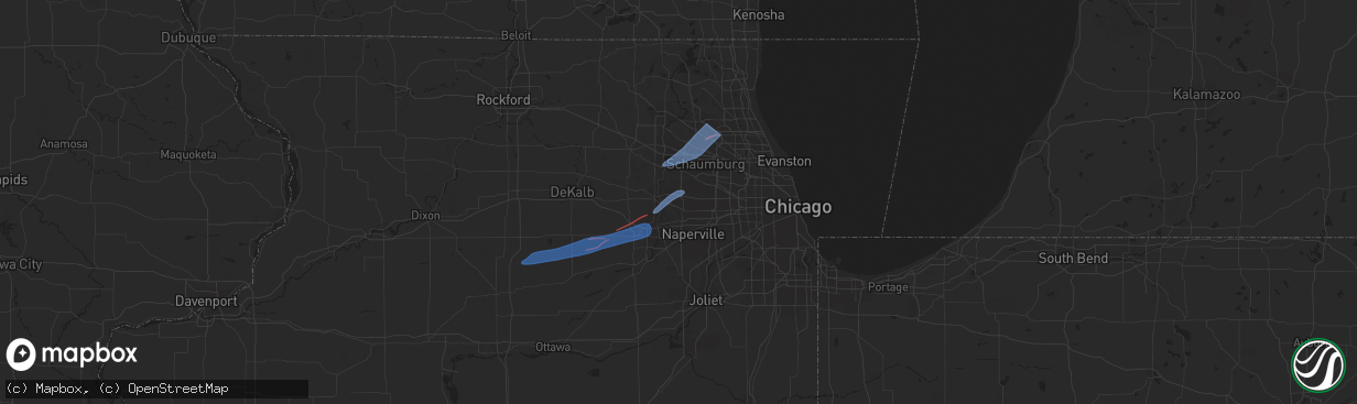 Hail map in West Chicago, IL on February 27, 2024