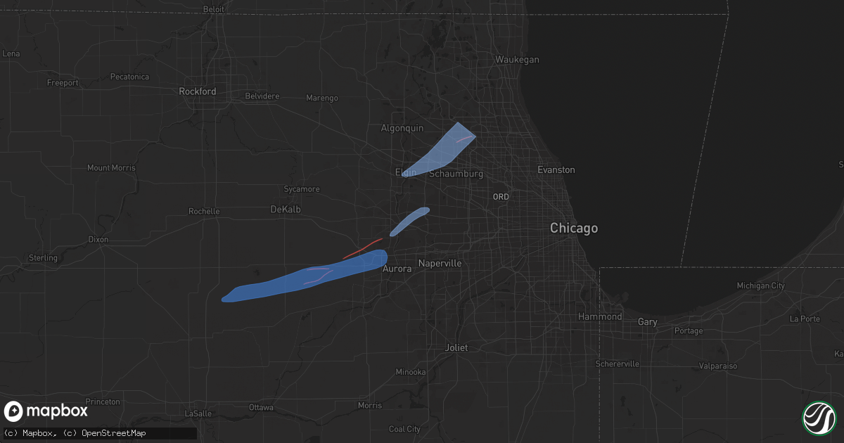 Hail map in West Chicago, IL on February 27, 2024