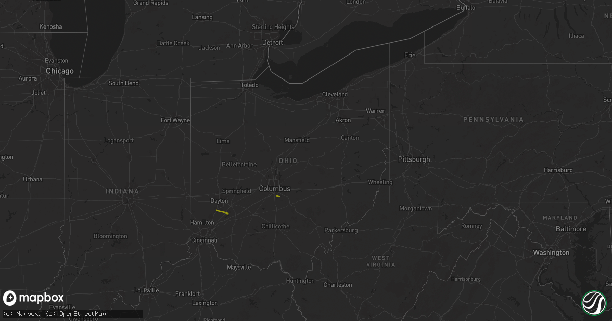 Hail map in Ohio on February 27, 2025
