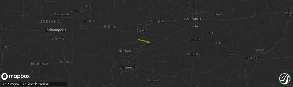 Hail map in Waynesville, OH on February 27, 2025