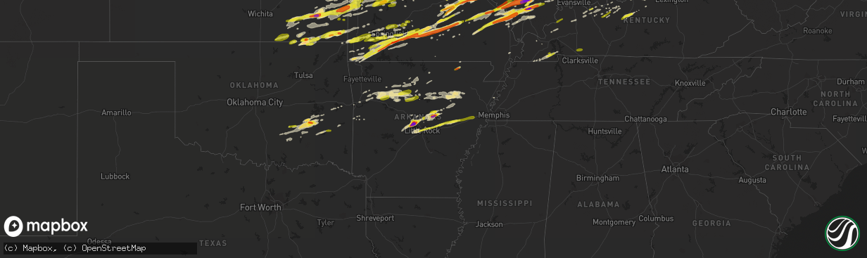 Hail map in Arkansas on February 28, 2017