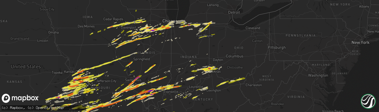 Hail map in Indiana on February 28, 2017