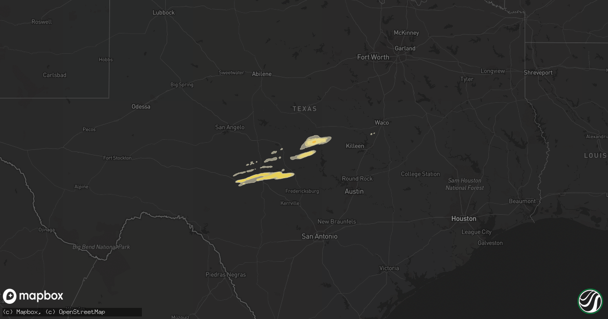 Hail map in Texas on February 28, 2018