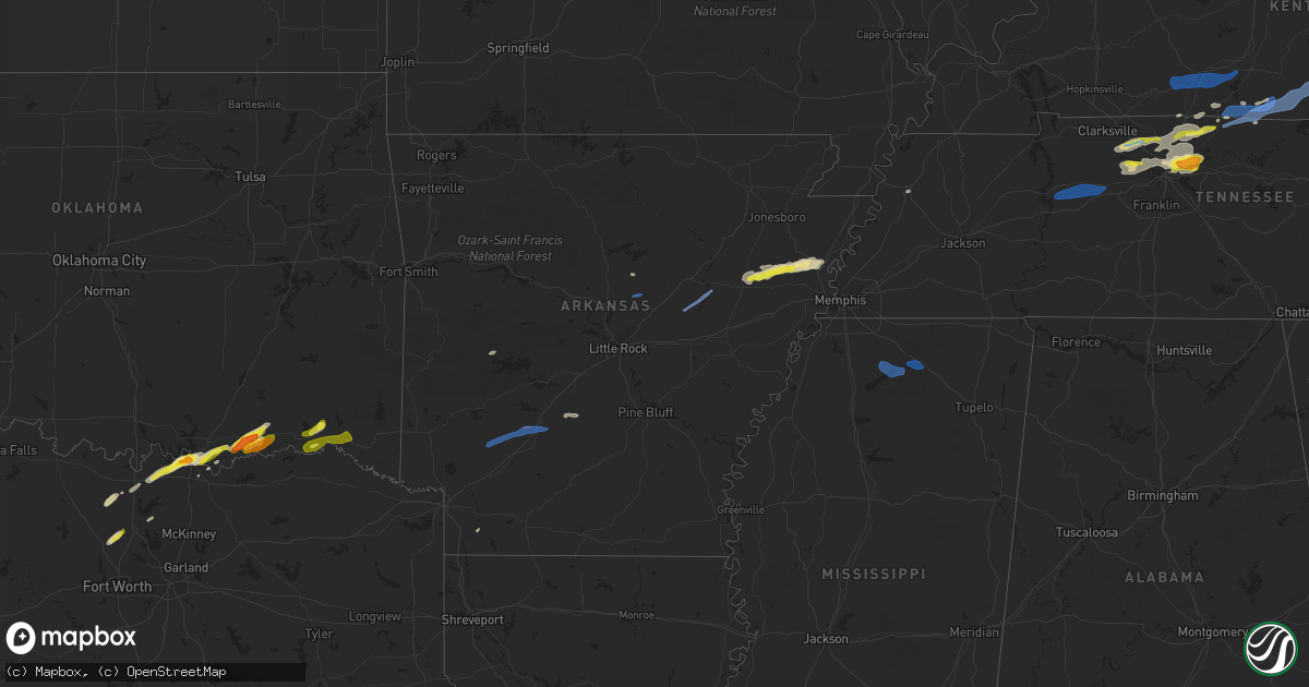 Hail map in Arkansas on February 28, 2021
