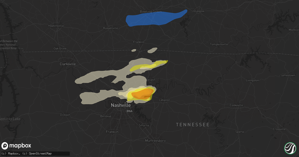 Hail map in Gallatin, TN on February 28, 2021