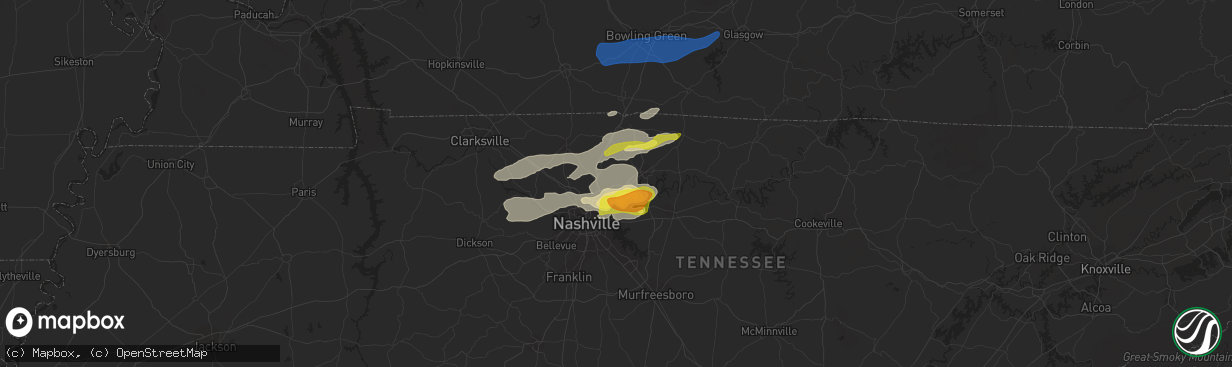 Hail map in Hendersonville, TN on February 28, 2021