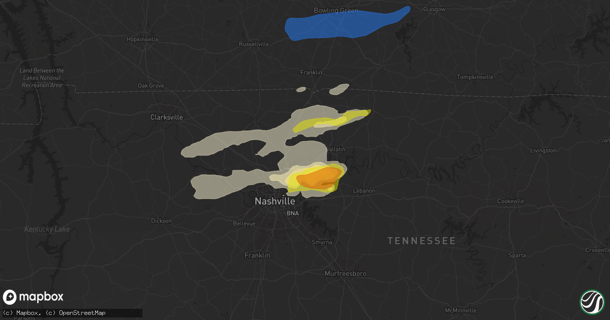 Hail map in Hendersonville, TN on February 28, 2021