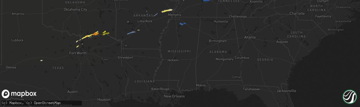 Hail map in Mississippi on February 28, 2021