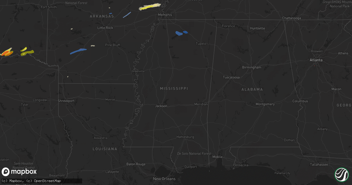 Hail map in Mississippi on February 28, 2021
