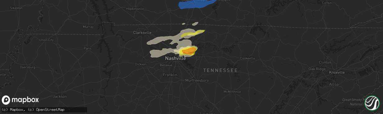 Hail map in Mount Juliet, TN on February 28, 2021