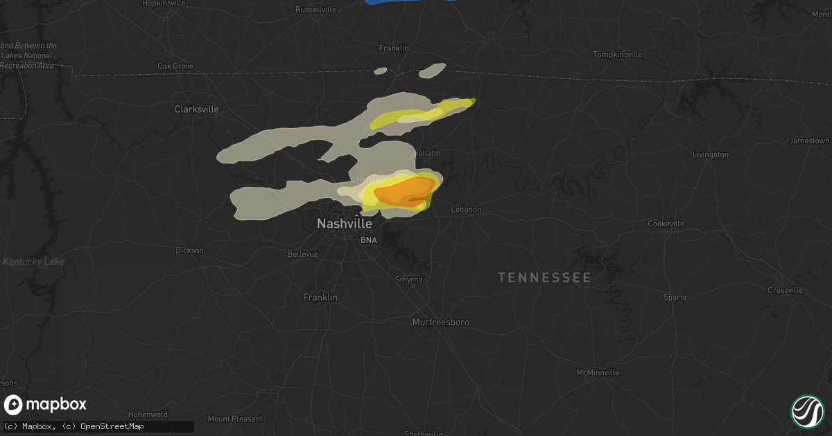 Hail map in Mount Juliet, TN on February 28, 2021