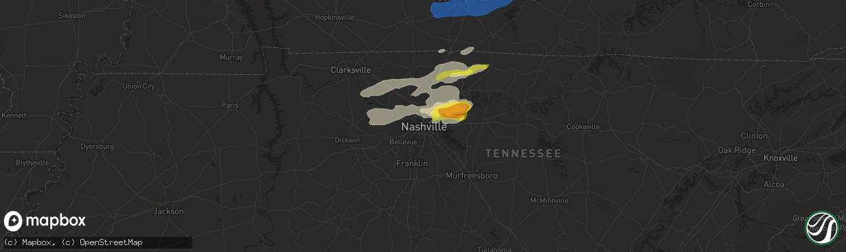 Hail map in Nashville, TN on February 28, 2021