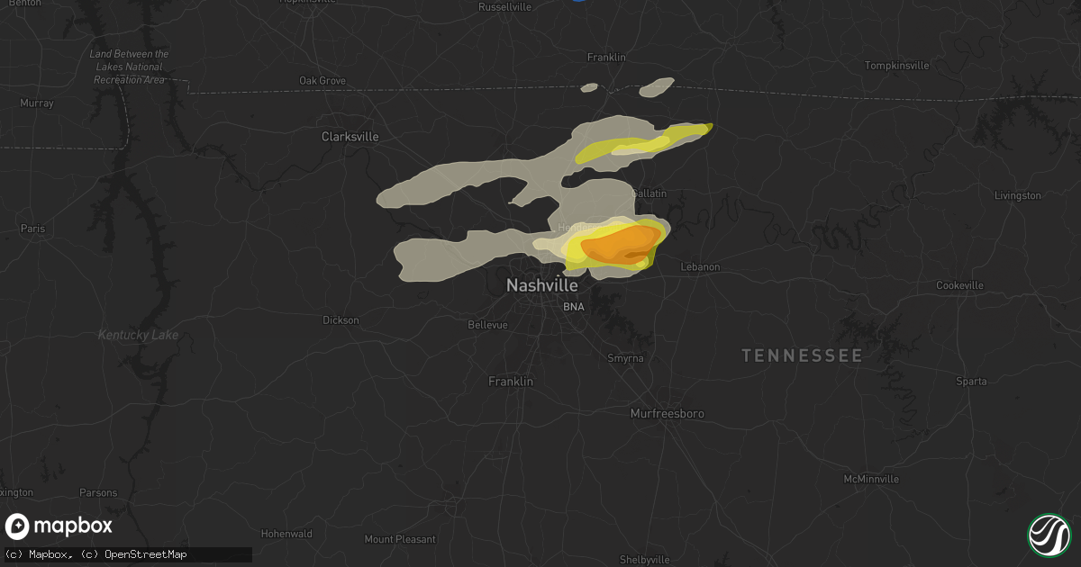 Hail map in Nashville, TN on February 28, 2021