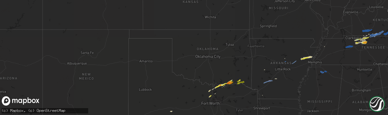 Hail map in Oklahoma on February 28, 2021