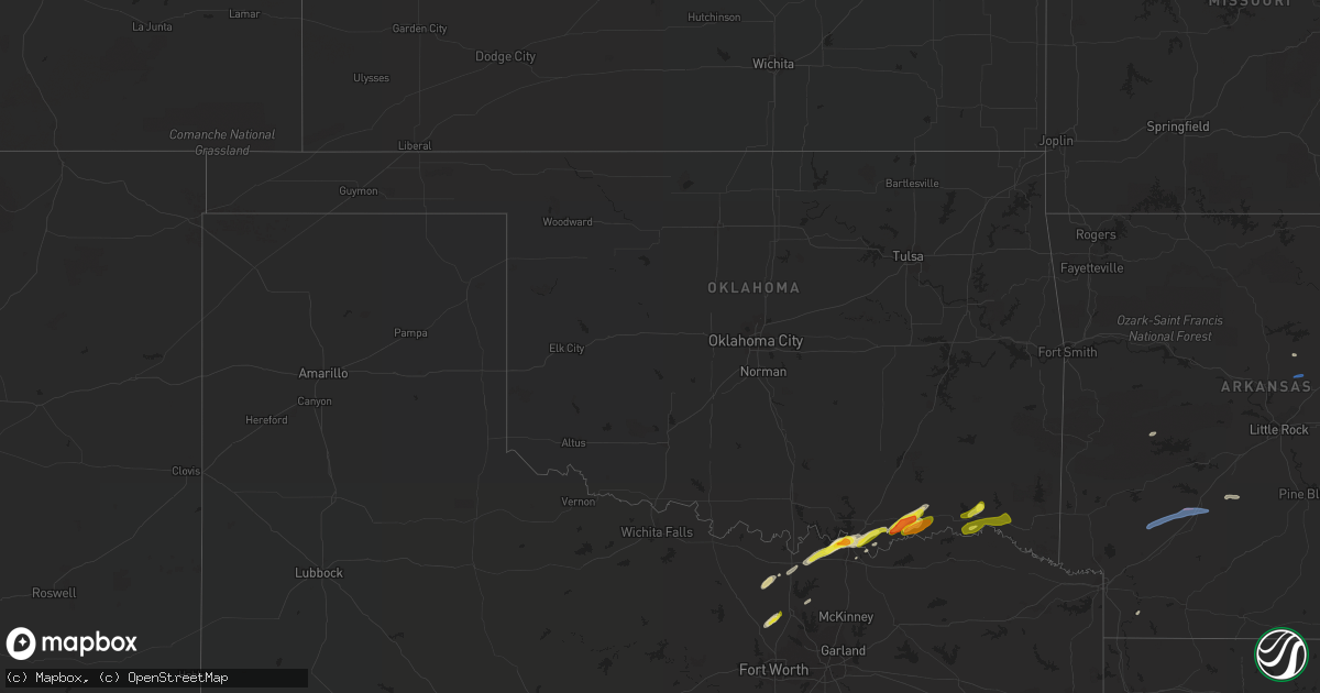 Hail map in Oklahoma on February 28, 2021
