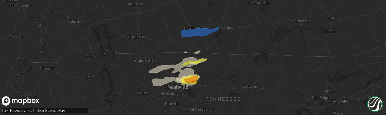 Hail map in Portland, TN on February 28, 2021