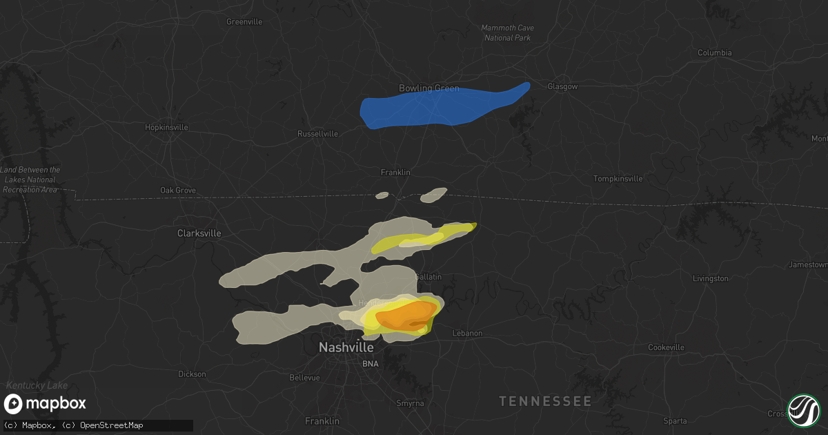 Hail map in Portland, TN on February 28, 2021