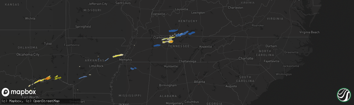 Hail map in Tennessee on February 28, 2021