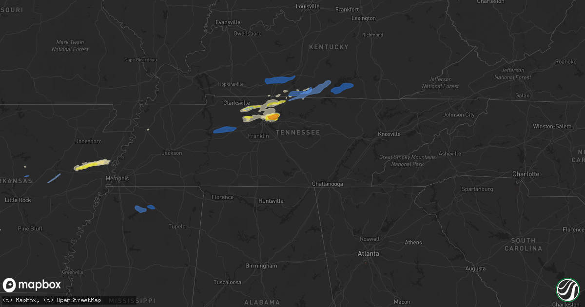 Hail map in Tennessee on February 28, 2021