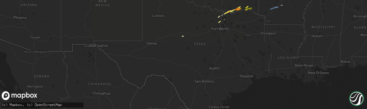 Hail map in Texas on February 28, 2021