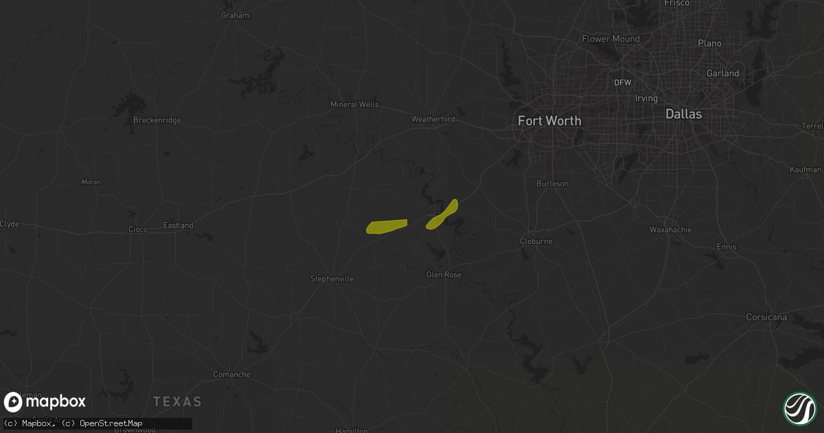 Hail map in Granbury, TX on February 28, 2023