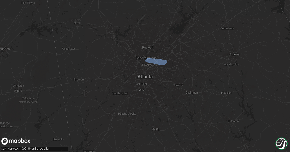 Hail map in Atlanta, GA on February 28, 2024