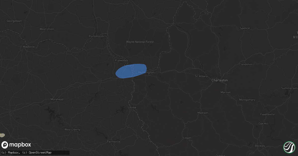 Hail map in Huntington, WV on February 28, 2024