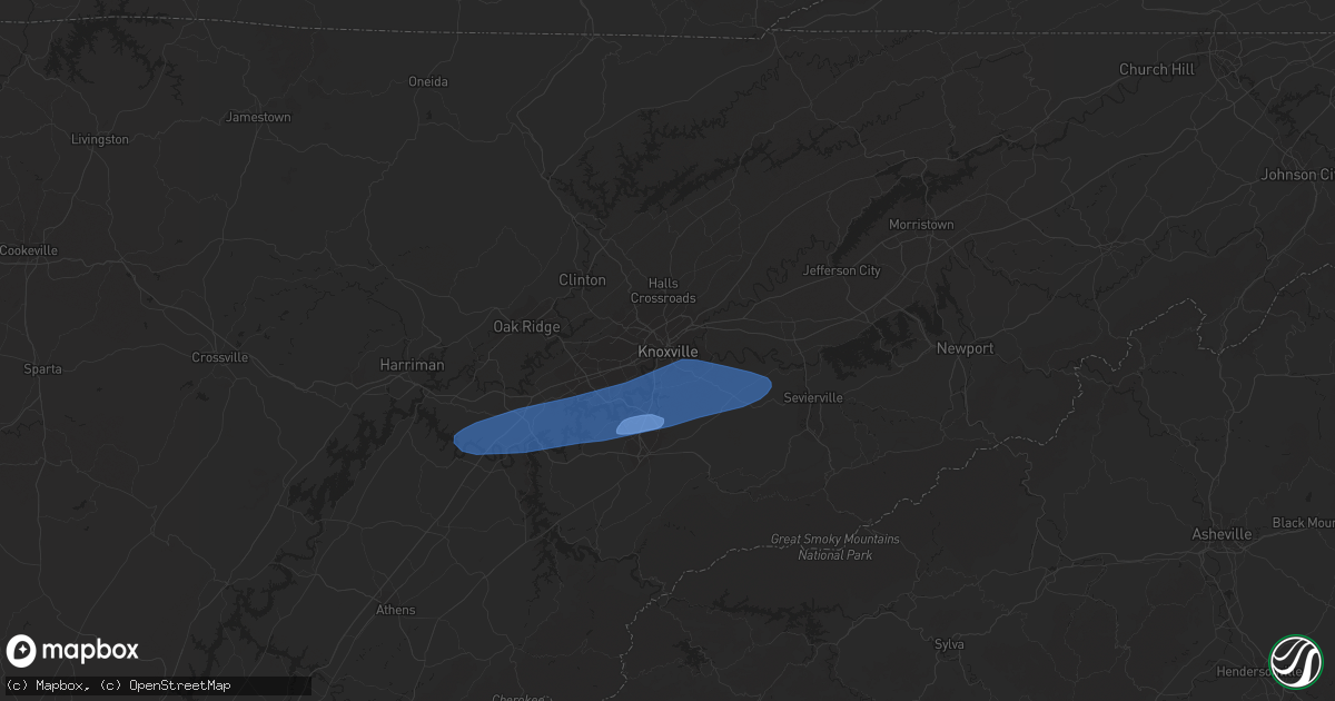 Hail map in Knoxville, TN on February 28, 2024