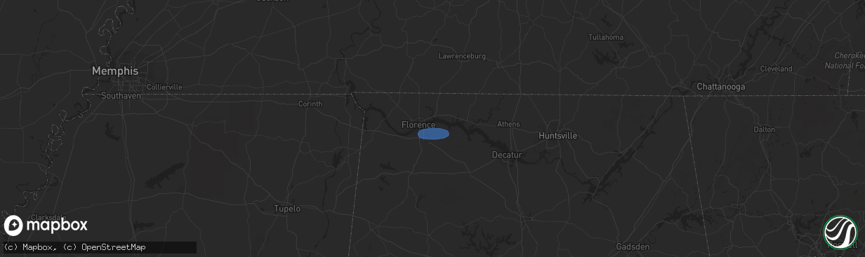 Hail map in Muscle Shoals, AL on February 28, 2024