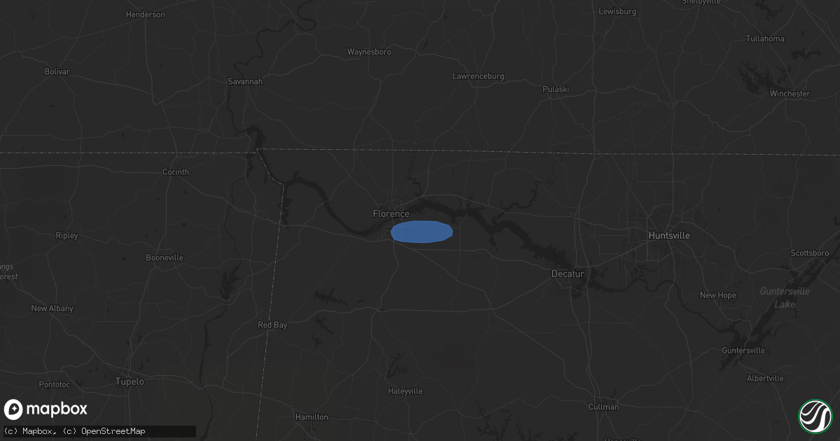 Hail map in Muscle Shoals, AL on February 28, 2024