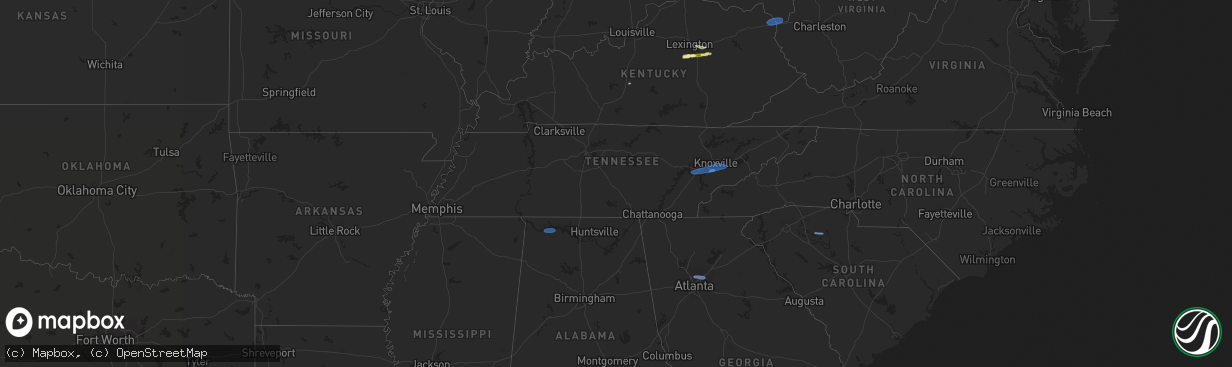 Hail map in Tennessee on February 28, 2024