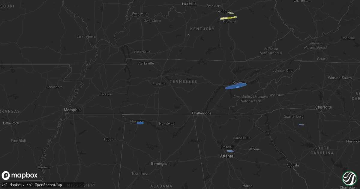 Hail map in Tennessee on February 28, 2024