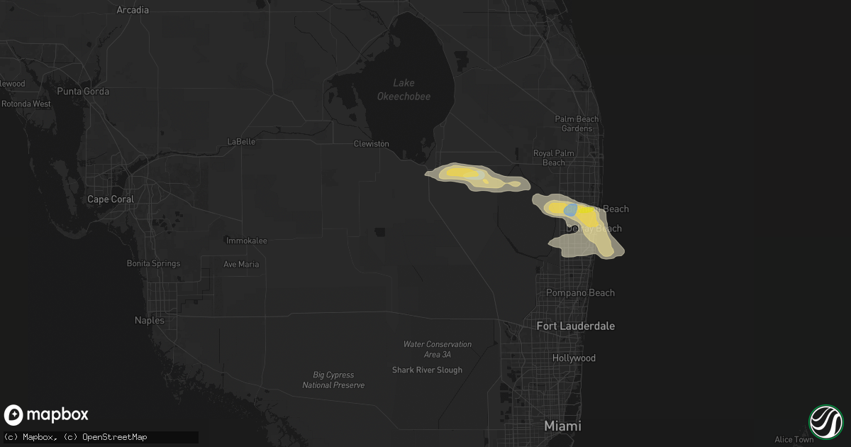 Hail map in South Bay, FL on February 28, 2026