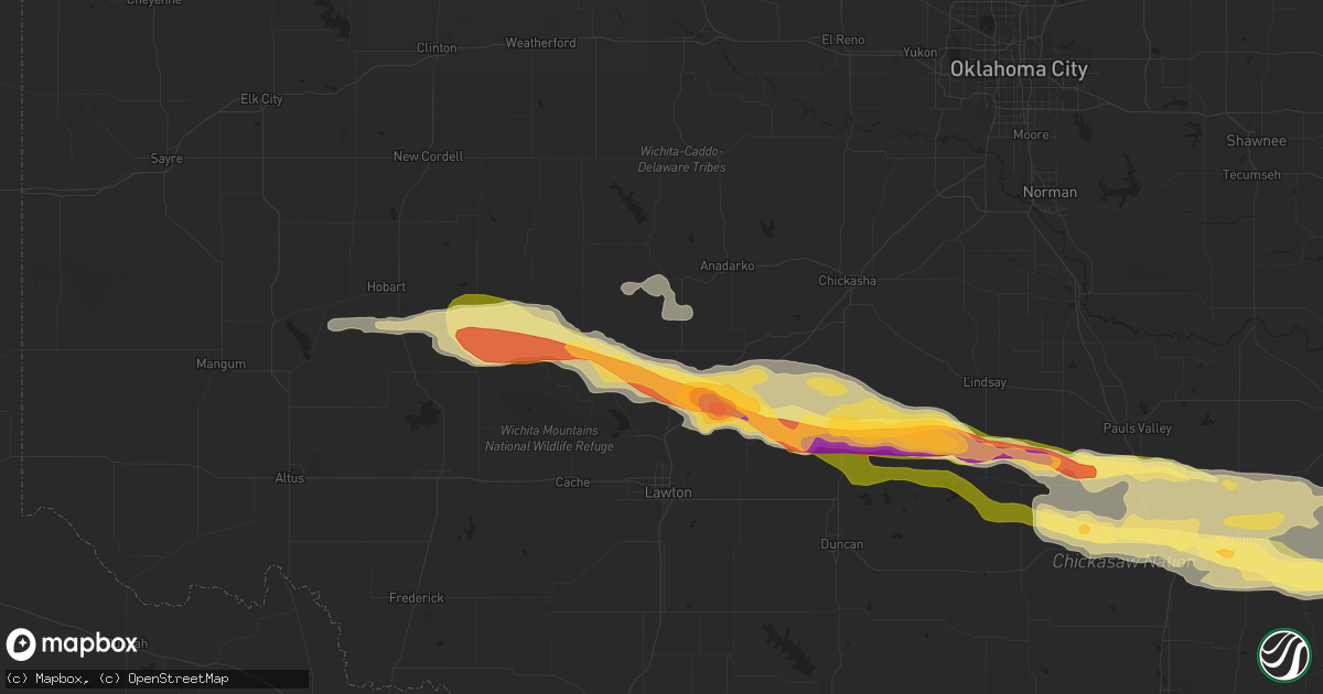 Hail map in Apache, OK on February 29, 2016