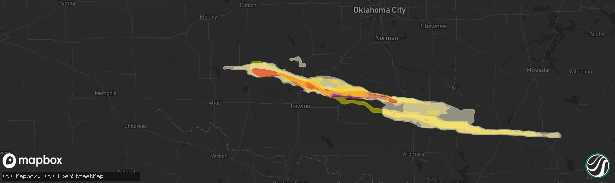 Hail map in Elgin, OK on February 29, 2016