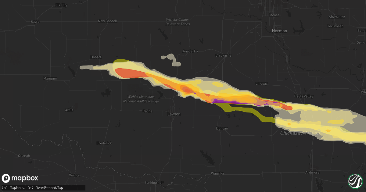 Hail map in Elgin, OK on February 29, 2016