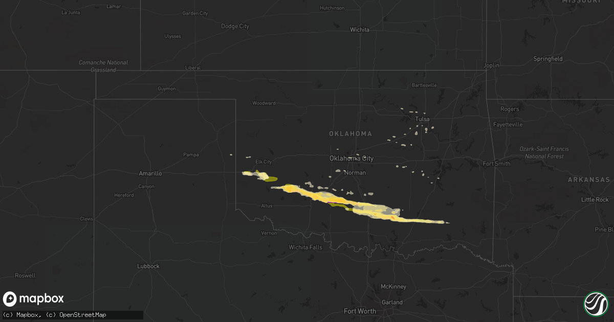 Hail map in Oklahoma on February 29, 2016